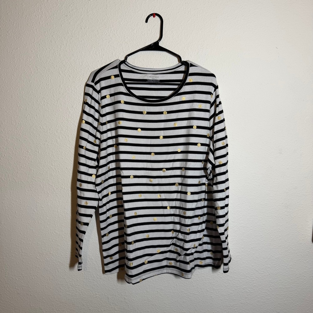 Lane Bryant Black White Striped Gold‎ Polka Dot Long Sleeve Top Plus Size 22/24